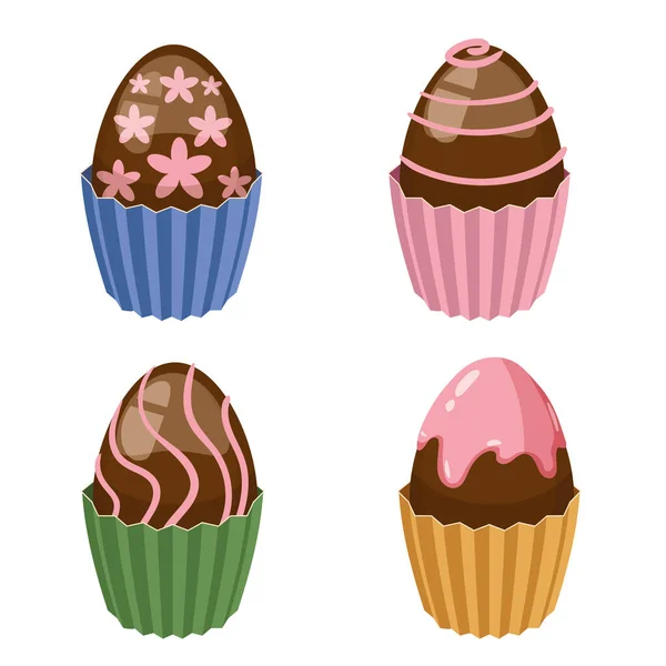 Conjunto de dulces de Pascua huevos de chocolate cupcake. Recogida de alimentos dulces — Vector de stock