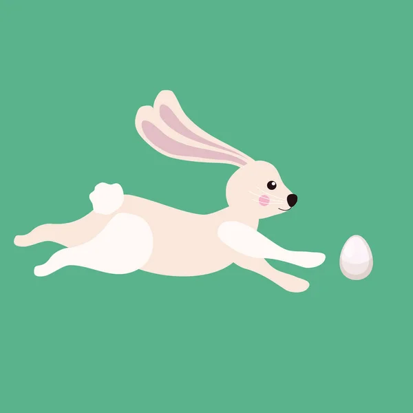 Mignon lapin de Pâques chasse pour un œuf. Dessin animé drôle Lapin de Pâques, illustration — Image vectorielle