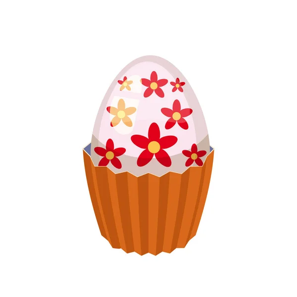 Bolo de Páscoa com ovo de chocolate decorado, muffin. Comida doce, sobremesa — Vetor de Stock