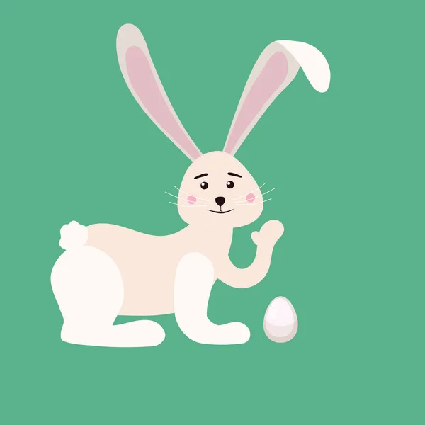 Милый пасхальный кролик с яйцом. Карикатура смешной пасхальный кролик, иллюстрация — стоковый вектор