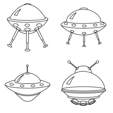 UFO simgesi seti, uzaylıların uzay aracı. Vektör özet biçimi