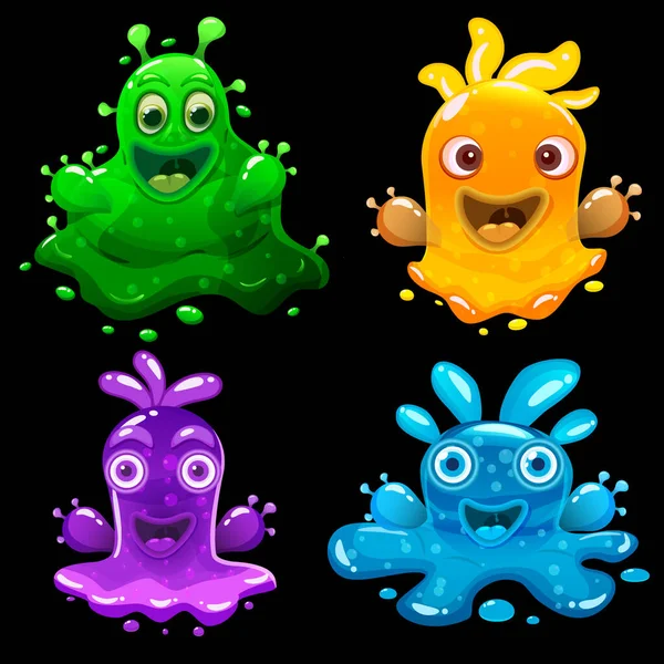Колекція Slime Monsters барвисті блискучі персонажі. Рідкі смішні інопланетяни. Векторні ілюстрації — стоковий вектор