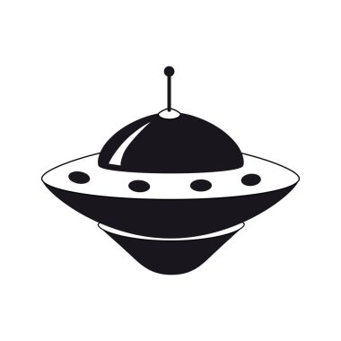 UFO simgesi, uzaylıların uzay aracı. Vektör düz siyah renk biçimi