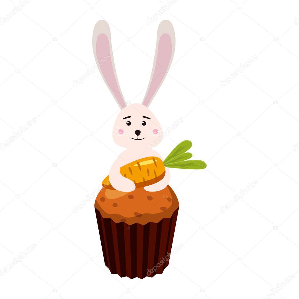 Easter cupcake with Bunny and carrot, muffin. Sweet food, dessert