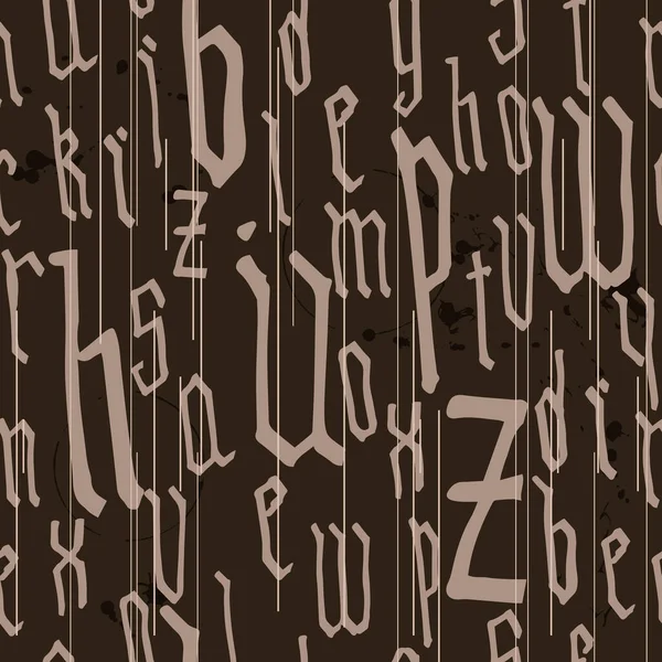 Wzór bezproblemowa kaligrafia alfabetu gotyckiego stylu, liternictwo. Plamy tuszu, wino. Europejskie średniowieczne litery łacińskie. Tło wektorowe — Wektor stockowy