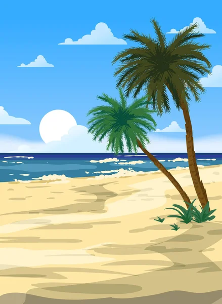 Tropical Summer Travel Poster Ωκεανός Θάλασσα Φοίνικες Ουρανός Παραλία Τουρισμός — Διανυσματικό Αρχείο