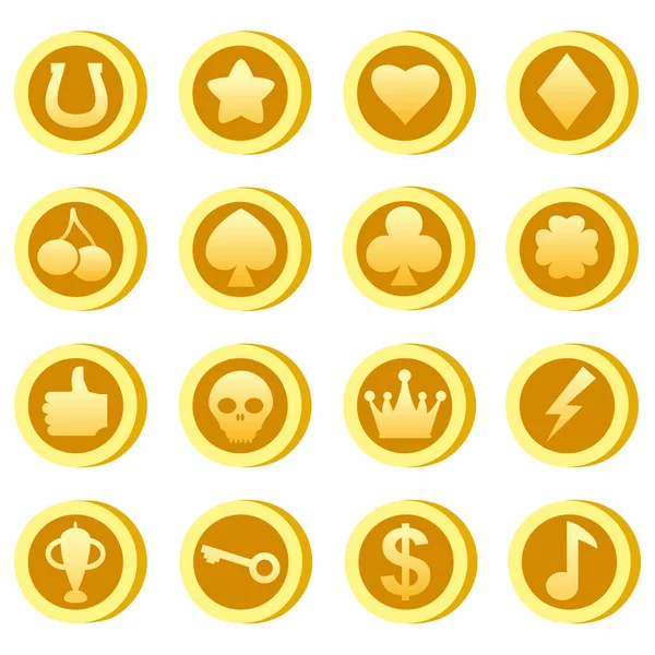 Set of Casino Slot Machine Icons, shape. Game Gambling symbols, objects. Vector illustration — Stockvektor