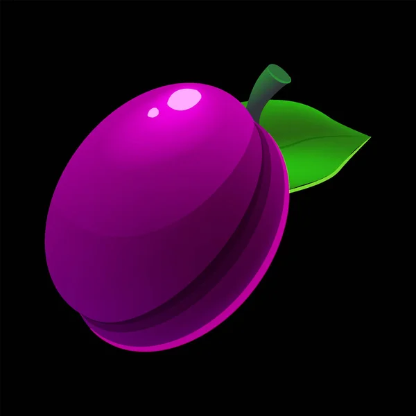 Ameixa madura fruta inteira fresca, cor roxa, ícone. Máquina de ilustração vetorial ícone de slot cartoon cartoon —  Vetores de Stock