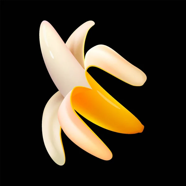 Obierany banan dojrzały, owoc cały świeży, żółty kolor, ikona. Ilustracja wektor maszyna szczelina ikona kreskówka — Wektor stockowy