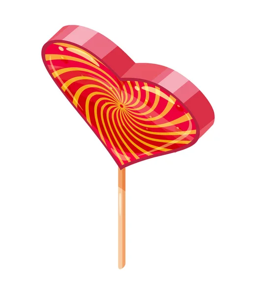 Candy Sugar Heart Lollypop Isometric. Sweet food icon cartoon style — Stock vektor