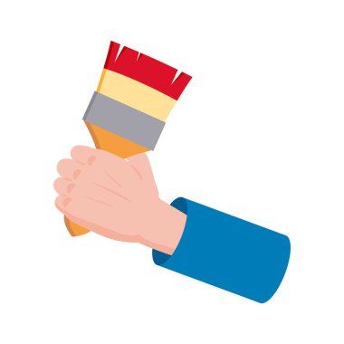 İnşaat aletleri fırça tamir aleti. El ele tutuşan boya aletleri. Vektör illüstrasyonu