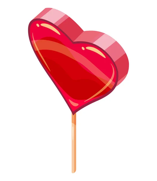Candy Sugar Heart Lollypop Isometric. Sweet food icon cartoon style — Stockvector