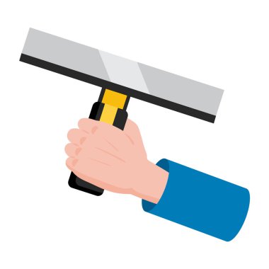 İnşaat aleti macun bıçağı, spatula tamir aleti. El ele tutuşan alçı aletleri. Vektör illüstrasyonu beyaza izole edildi. Çizgi film düz stili