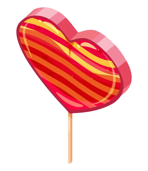 Candy Sugar Heart Lollypop Isometric Sweet Food Icon Cartoon Style — Stock vektor