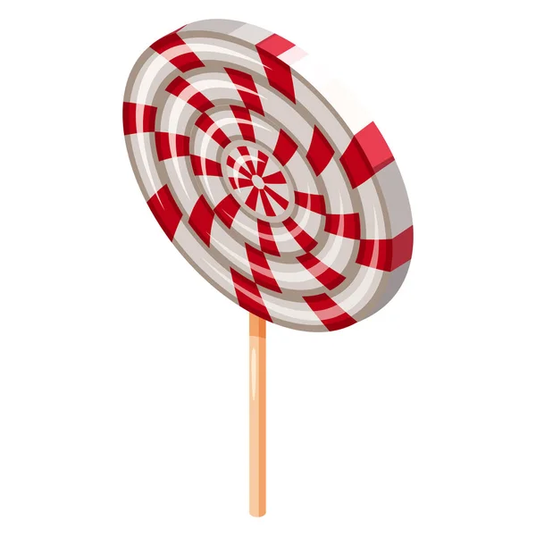 Lollipop Swirl Candy Spiral Isometric Sweet Spiral Striped Caramel Stick — ストックベクタ