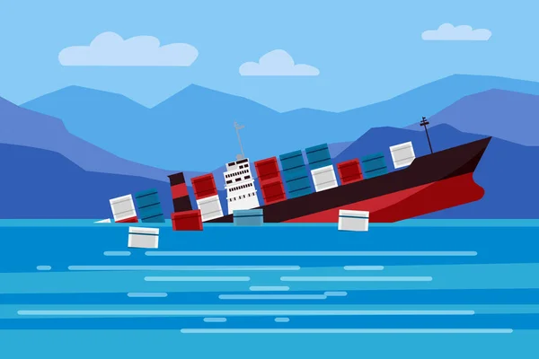 Naufragio Nave Carico Mare Nave Che Sott Acqua Container Merci — Vettoriale Stock
