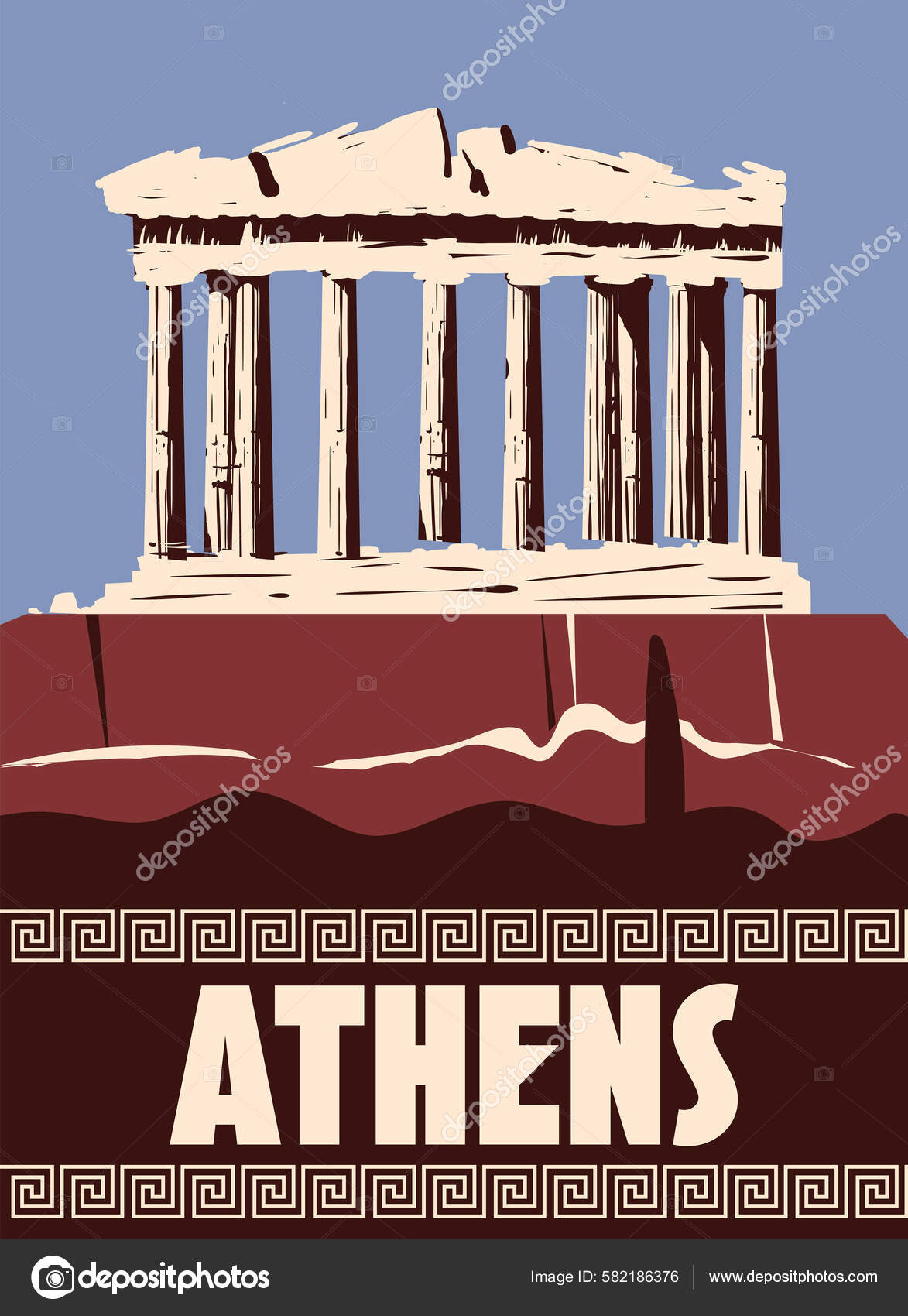 Travel Greece Athens Poster Travel Columns Ruins Temple Antique Old Stock  Vector Image by ©ValeriHadeev #582186376