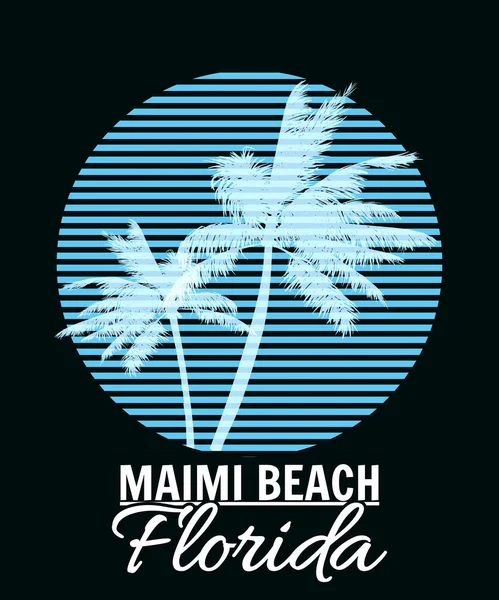 Miami Beach Sunset Print Shirt Design Poster Palm Tree Silhouettes — Vector de stock