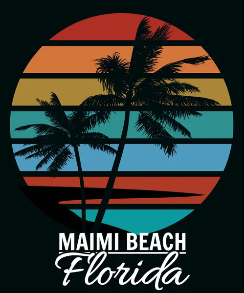 Poster Retro Florida Miami Beach Sunset Print Shirt Design Poster — Vector de stock