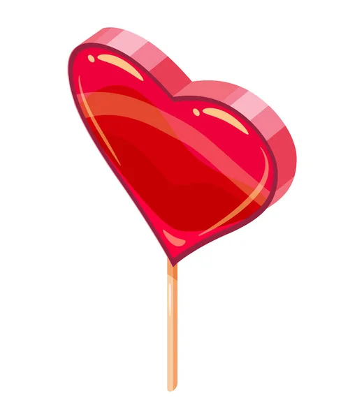 Suikerhartje Lollypop Isometrisch Sweet Food Pictogram Cartoon Stijl Vector Geïsoleerd — Stockvector