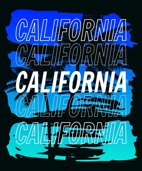 California Sunset Print Shirt Design Poster Retro Grunge Palm Tree — Stock vektor