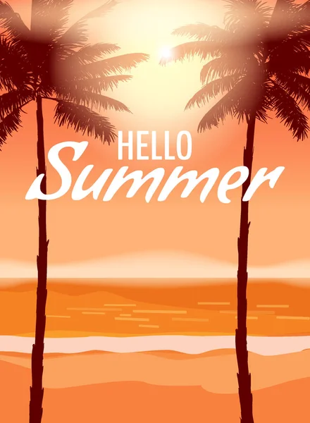 Hello Summer Party Poster Design Template Flyer Summertime Beach Background — Vetor de Stock