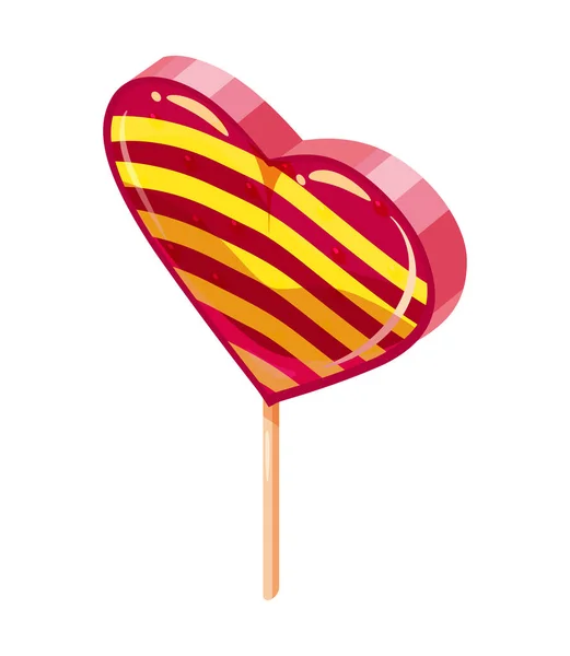 Candy Sugar Heart Lollypop Isometric Sweet Food Icon Cartoon Style — Stock vektor