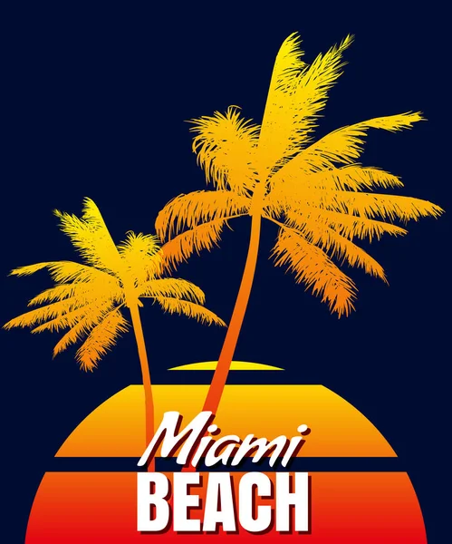 Sunset Miami Beach Sunset Print Shirt Design Poster Palm Tree — Vector de stock