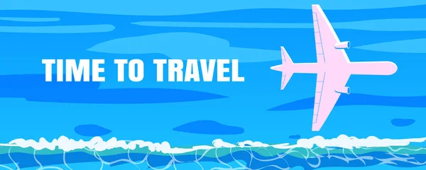 Time Travel Flight Banner Airplane Silhouette Blue Water Surf Vector — Stock vektor