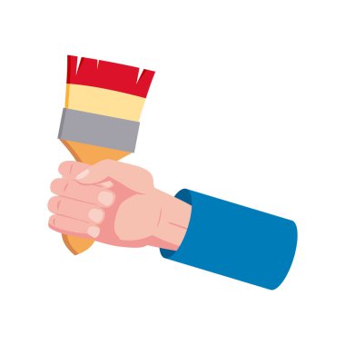 İnşaat aletleri fırça tamir aleti. El ele tutuşan boya aletleri. Vektör illüstrasyonu beyaza izole edildi. Çizgi film düz stili