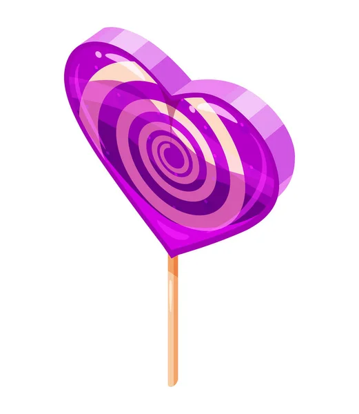 Candy Sugar Heart Lollypop Isometrisch Süßes Essen Ikone Cartoon Stil — Stockvektor