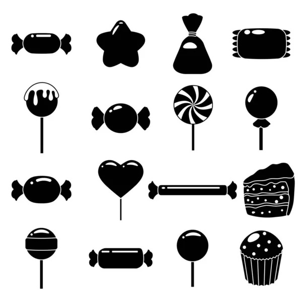 Set Candy Icon Silhouette Black Style Vector Sweet Food Illustration — Διανυσματικό Αρχείο