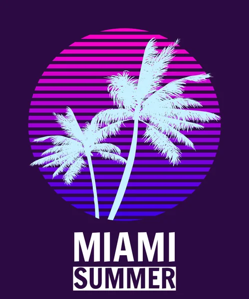 Miami Summer Sunset Print Shirt Design Poster Palm Tree Silhouettes — Archivo Imágenes Vectoriales