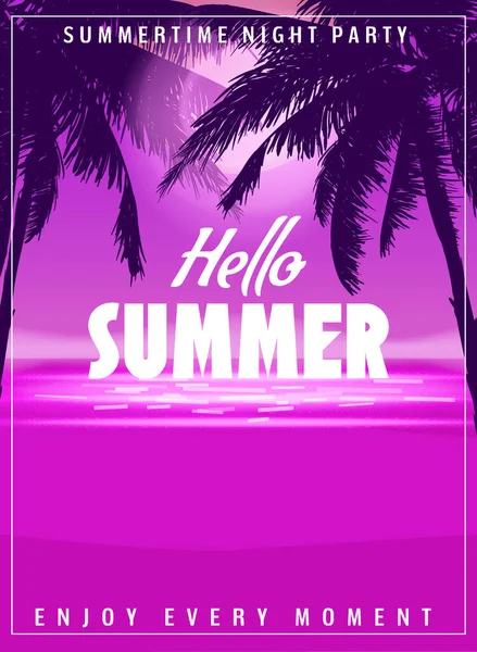 Hello Summer Party Background Palms Design Template Flyer Summertime Poster — 图库矢量图片