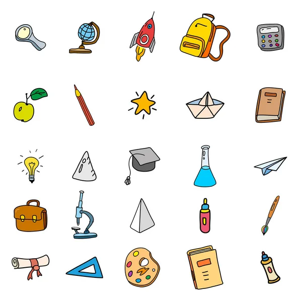 Back School Icon Set Hand Drawing Collection Vector Illustration Sketch — Archivo Imágenes Vectoriales