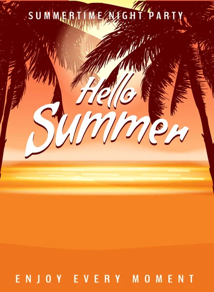 Hello Summer Party Background Palms Design Template Flyer Summertime Poster — Image vectorielle