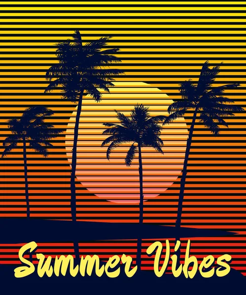 Poster Retro Summer Vibes Sunset Print Poster Grunge Palm Tree — Archivo Imágenes Vectoriales