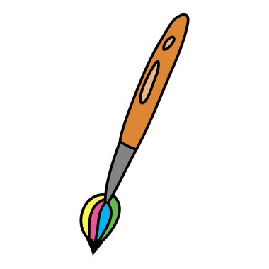 Paintbrush icon symbol sign, hand drawing doodle color line vector