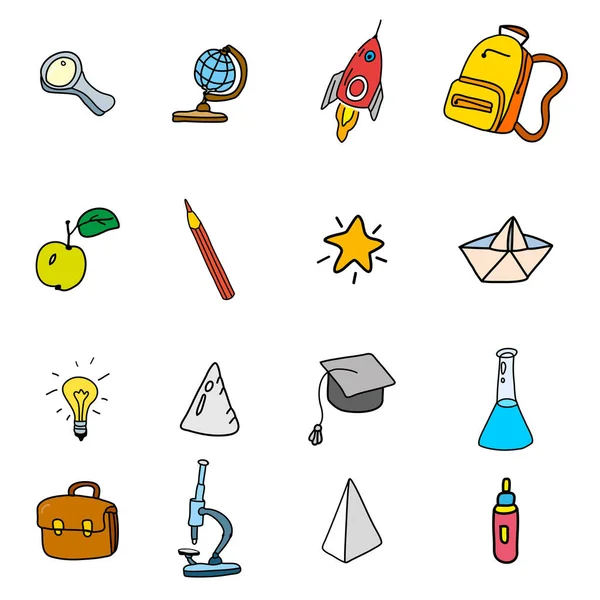 Set Icons Back School Hand Drawing Collection Vector Illustration Sketch — Vettoriale Stock