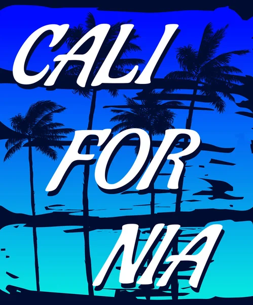 California Sunset Print Shirt Design Poster Retro Grunge Palm Tree — Vector de stock