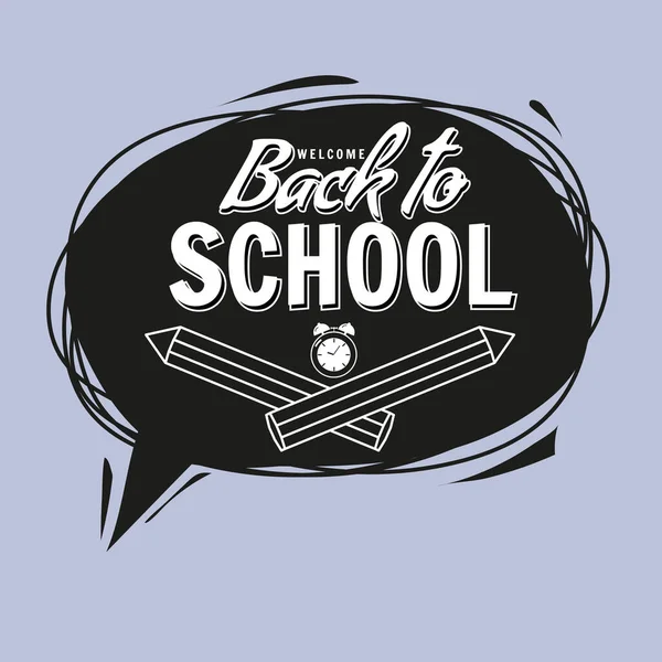 Back School Bubble Poster Pencils Clock Alarm Clock Retro Sale — Vector de stock