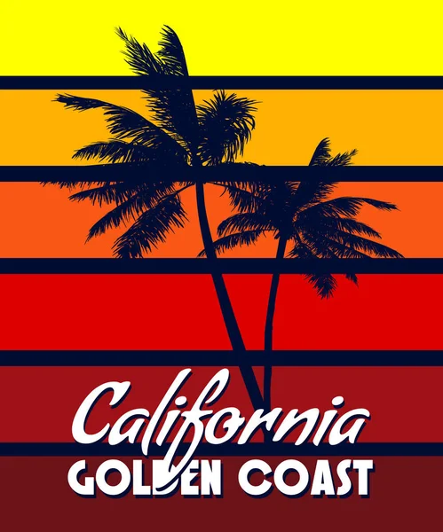 California Golden Coast Shirt Typography Sunset Print Design Poster Retro — Stok Vektör