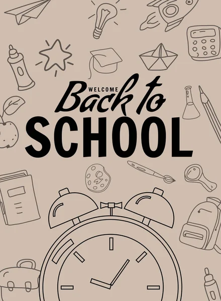 Back School Poster Clock Alarm Clock Retro Sale Background Template — Image vectorielle