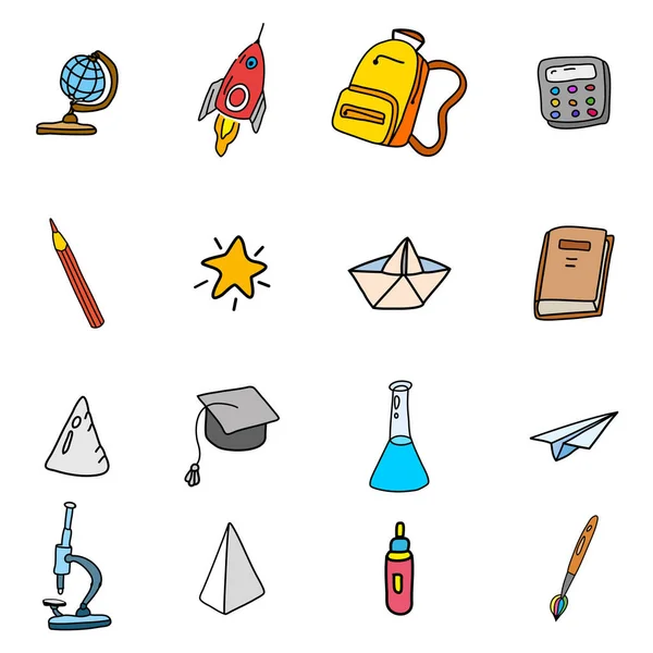 Back School Icon Set Hand Drawing Collection Vector Illustration Sketch — Vettoriale Stock