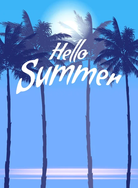 Hello Summer Night Party Background Palms Design Template Flyer Summertime — Stockvektor