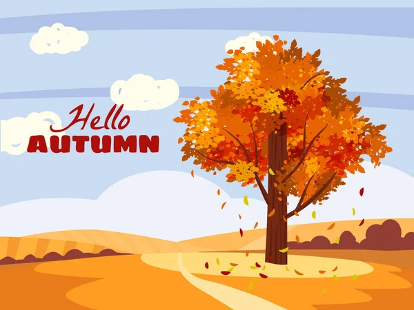 Hello Autumn Landscape Countryside Farm Scene Poster Rural Fall View — Vector de stock