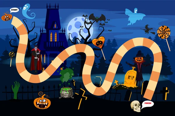 Jeu Société Halloween Avec Des Personnages Des Bonbons Jeu Step — Image vectorielle