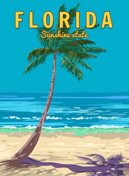 Retro Poster Florida Beach Palm Stranden Kusten Surfa Hav Vektor — Stock vektor