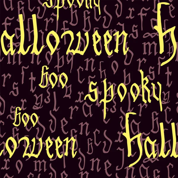 Seamless Pattern Happy Halloween Text Pumpkin Ghost Witcher Hand Drawn — Stock Vector