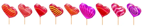 Set Candy Sugar Heart Lollypops Isometric Sweet Food Icon Cartoon — Stock Vector
